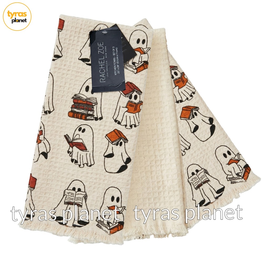 RACHEL ZOE GHOST READING BOOK KITCHEN TOWELS SET OF 3 - 20" x 28"